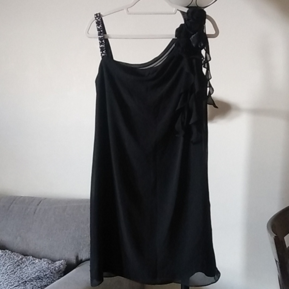 S.L. Fashions Black Beaded & Roses Dress